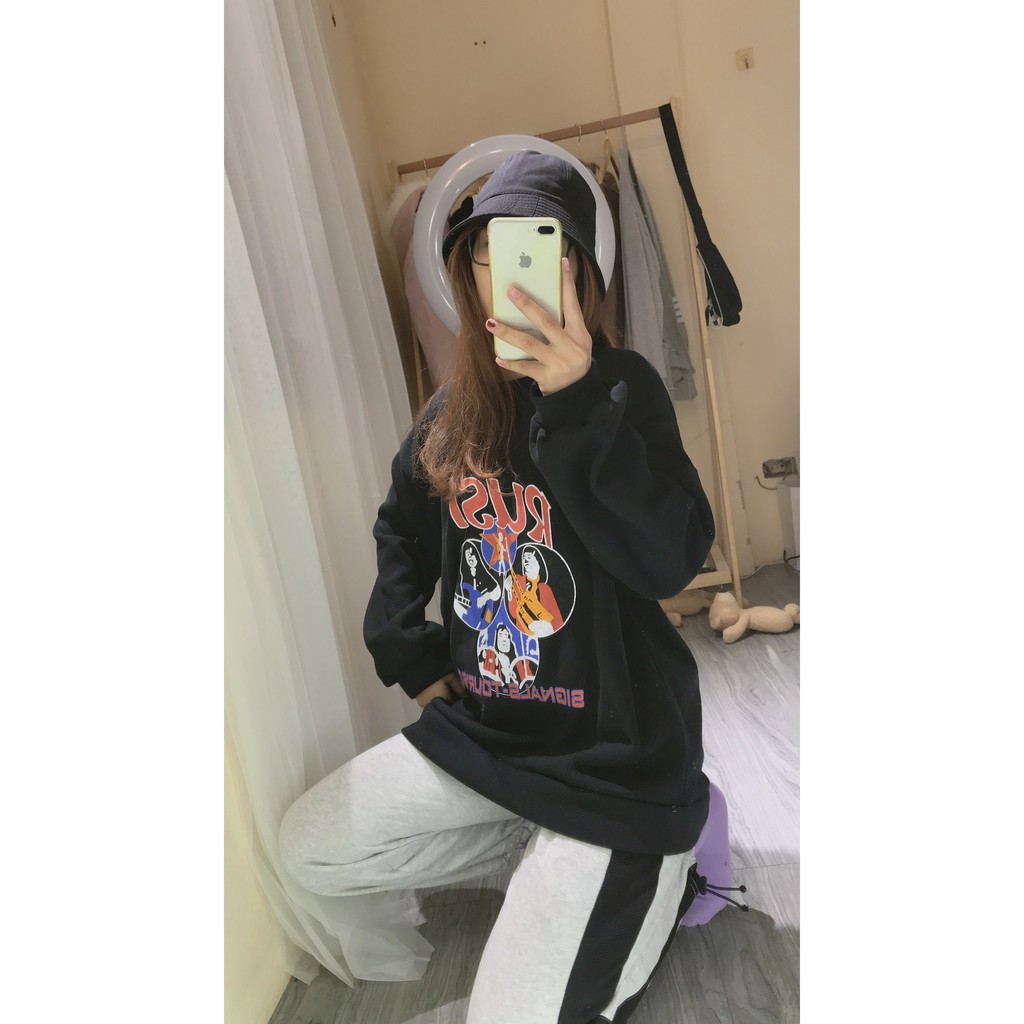 Bộ nỉ nữ áo RUSH quần jogger dáng rộng cá tính siêu hàn quốc/ Set áo nỉ cổ tròn quần bom rút ống phom unisex_kudoshop | BigBuy360 - bigbuy360.vn