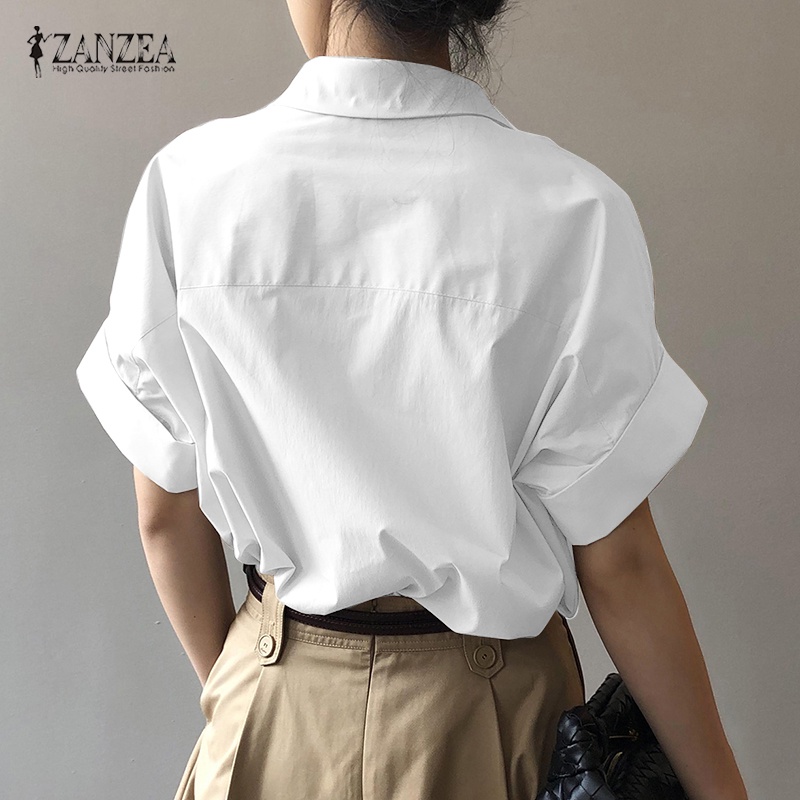 Áo sơ mi ZANZEA tay ngắn cổ bẻ thời trang dành cho nữ