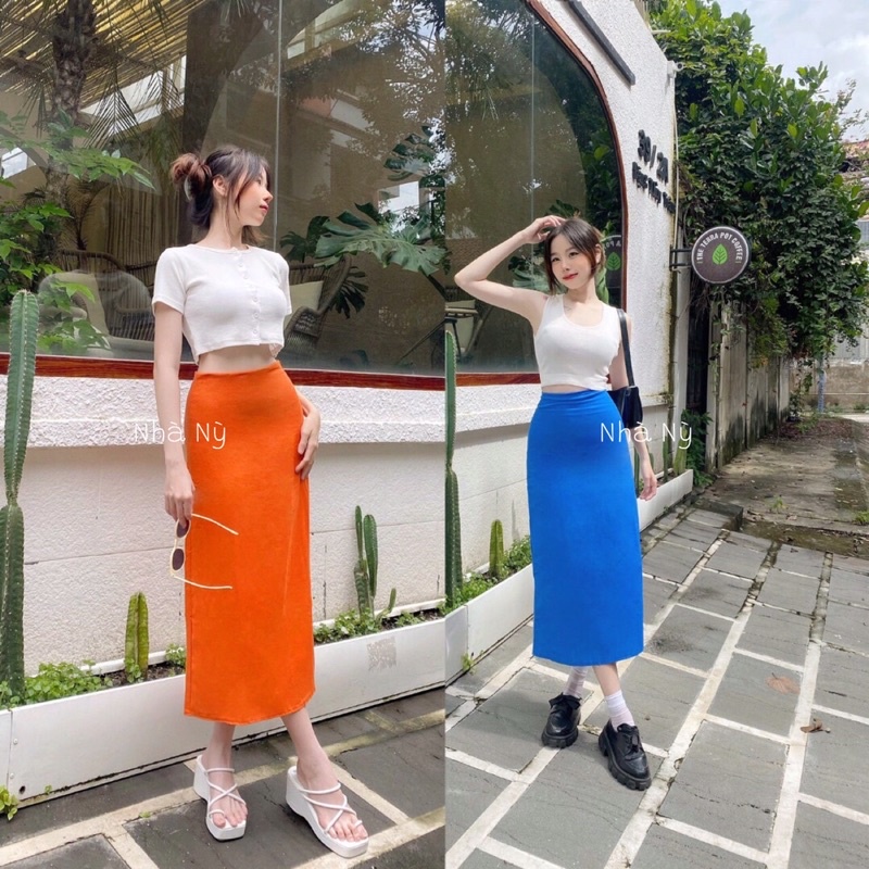 COLOR SKIRT 🍂 Chân váy midi dáng A chất linen cao cấp có lót phong cách mùa thu Hàn Quốc