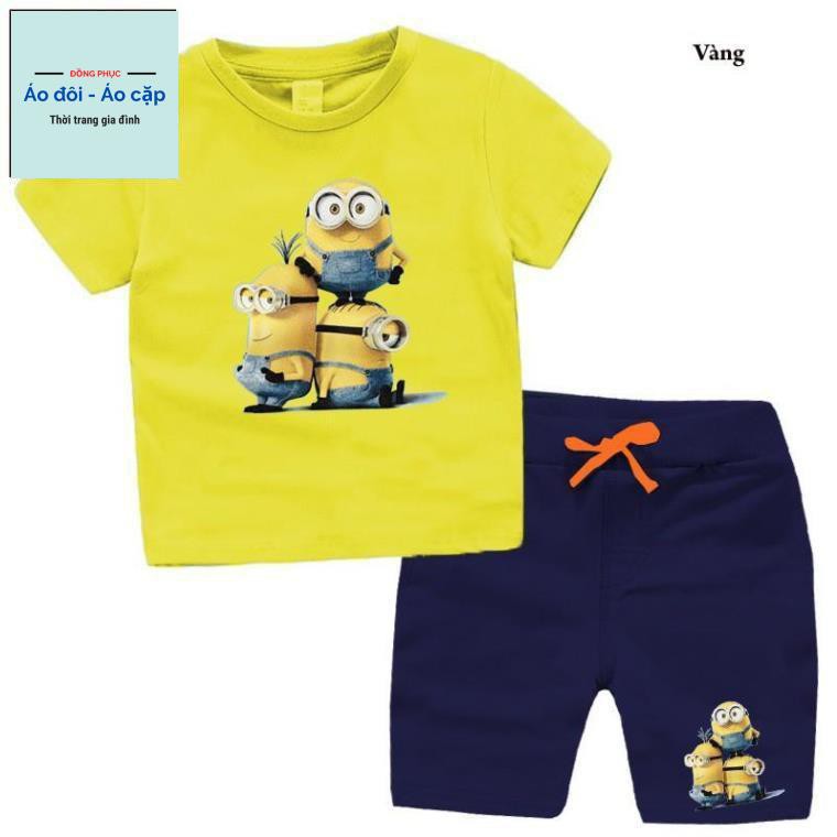 Đồ bộ quần áo thun bé trai, bé gái, ngắn tay, in 3 chú minion đáng yêu - Thời trang trẻ em (190177) Bảo Vy