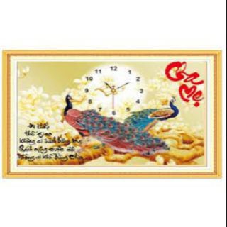 Tranh đính đá Đồng hồ cha mẹ kt 80*56cm