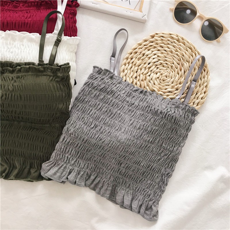 NZN Áo lửng hai dây NZN có mút đệm ngực phong cách thời trang cho nữ