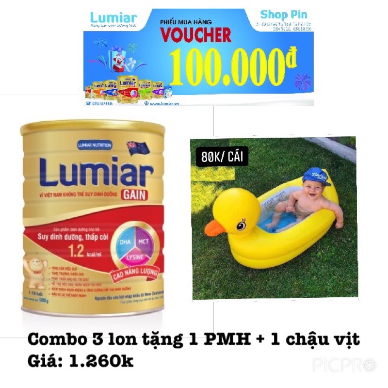 Tặng quà - combo 3 lon sữa bột Lumiar gain lon 900g