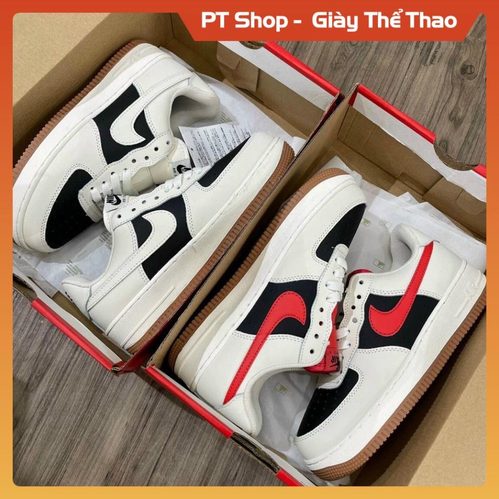 [FreeShip + Hàng Cao Cấp] giày Af1 trắng đen vạch đỏ thấp cổ, Giầy Air Force Sữa Trắng mõm đen Full bill box