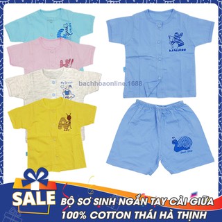 Bộ sơ sinh ngắn tay cài giữa 100% cotton Thái Hà Thịnh