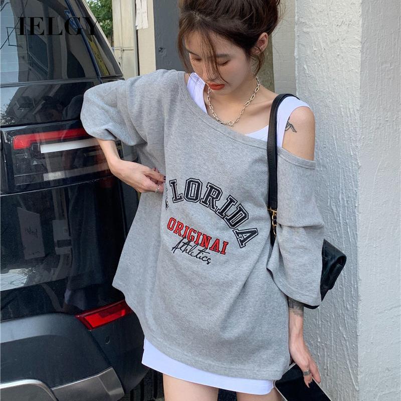 Áo thun IELGY tay ngắn dáng rộng hở vai phong cách Hàn Quốc thời trang cho nữ (bán lẻ)