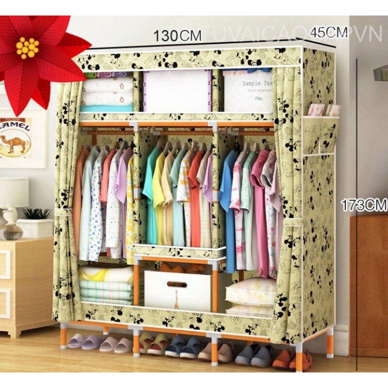 [ sale mùa hè] Sẵn hàng Tủ vải khung gỗ 3 buồng 6 ngăn cam kết hàng chuẩn .