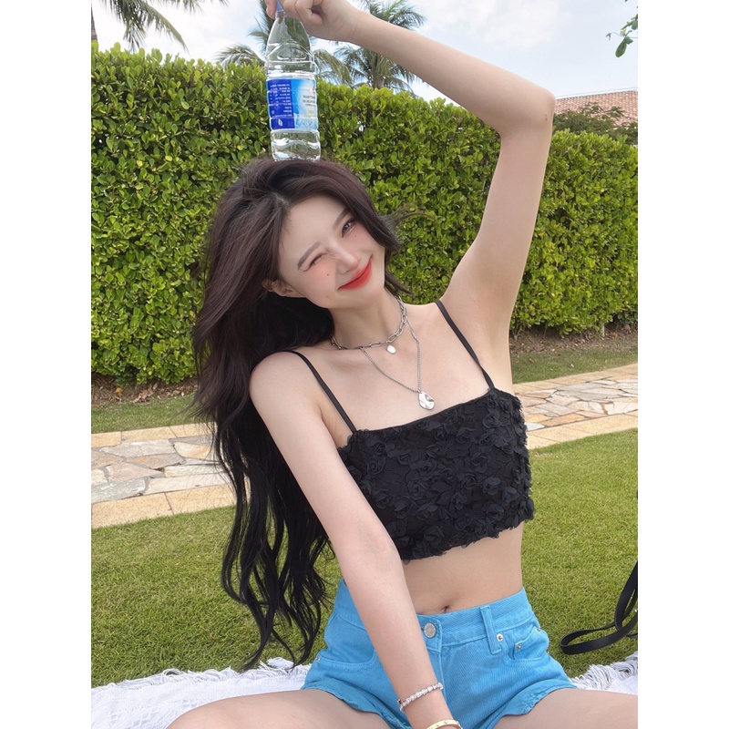 Áo Bra Ren Nữ Crotop Siêu Hot đính hoa Chun Lưng