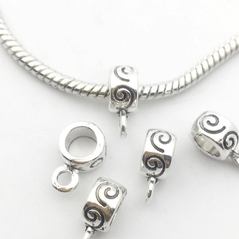 Set 10 móc khóa kim loại màu bạc phong cách Tây Tạng dùng làm trang sức