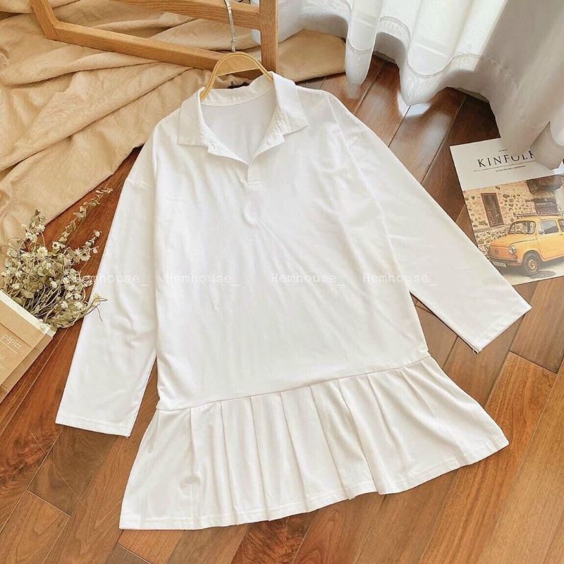Set yếm đen học sinh gồm 2 món áo gile thêu viền kẻ, váy polo trắng đuôi cá kèm ảnh thật