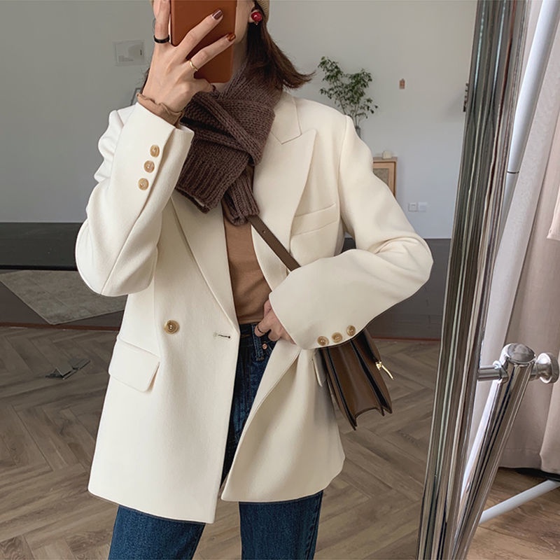 Áo Khoác Vest Có Đệm Vai Màu Trắng Phong Cách Hàn Quốc Thời Trang 202 Cho Nữ