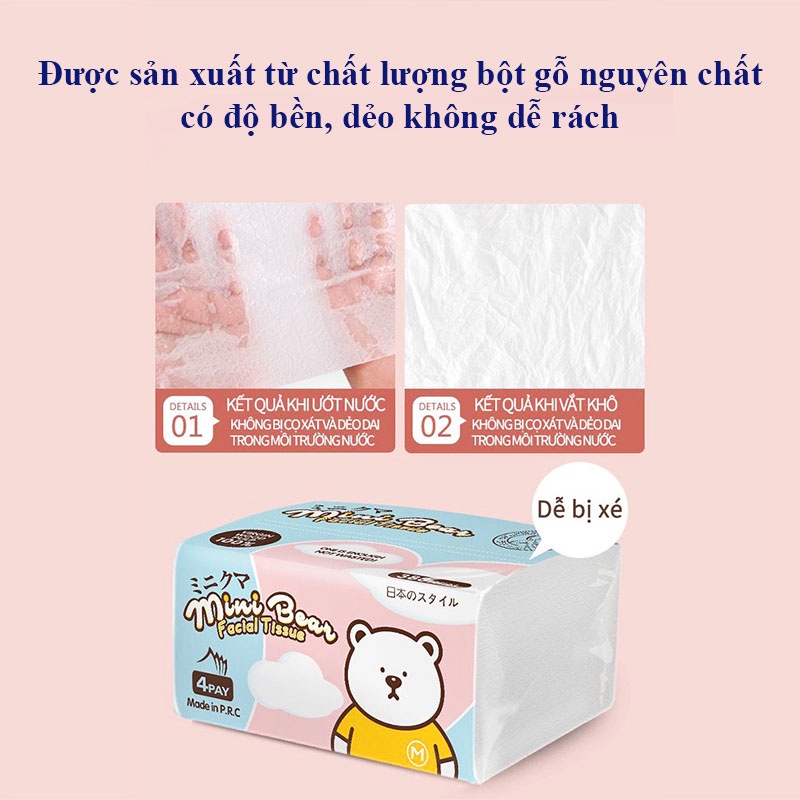 Khăn giấy khô đa năng cho bé, Khăn giấy rút Mini Bear 4 lớp mềm mại an toàn cho bé yêu (300 tờ) BBShine – KH008