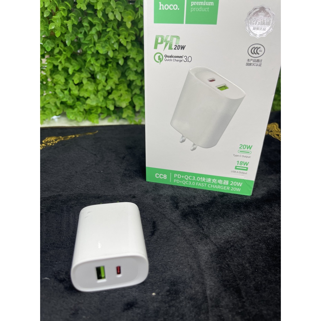 Củ Sạc Nhanh Hoco CC8 Type C To Lightning dành cho Iphone/ Ipad- 1 cổng usb+ 1 cổng type c QC3.0 20W.