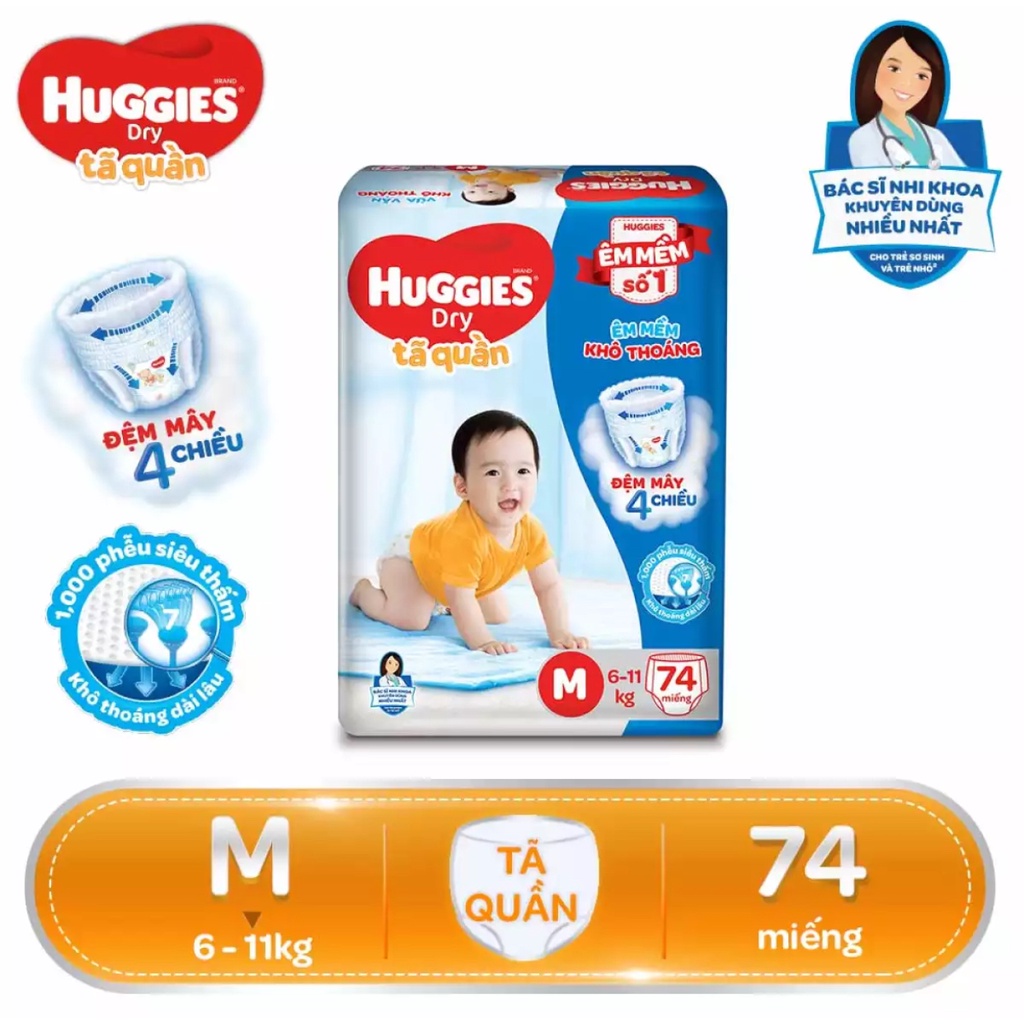 [TẶNG THÊM 8 MIẾNG] Tã quần Huggies M74/L68/XL62/XXL56.