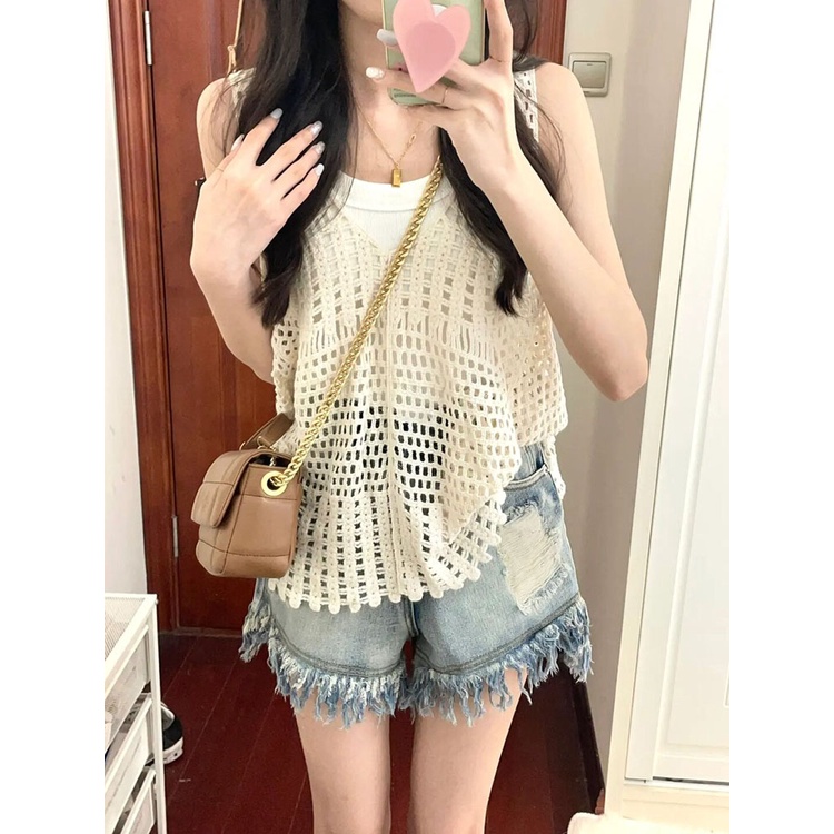 Porozi  Trang phục  áo len dệt kim/ áo hai dây không tay dáng rộng phong cách retro thời trang Hàn Quốc cho nữ