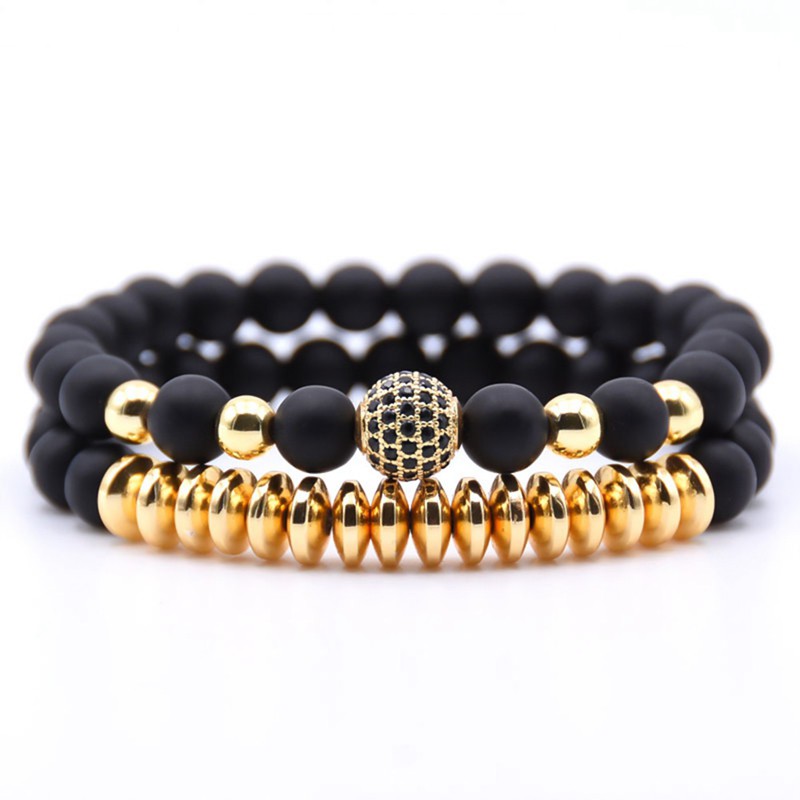 Set 2 vòng tay chuỗi hạt đá núi lửa có nam châm