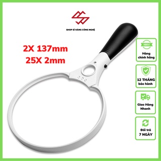 Kính lúp cầm tay có đèn 137mm 607b phóng đại 2X, 25X ( CHUYÊN DỤNG ĐỌC SÁCH BÁO, SOI VẬT NHỎ CHO NGƯỜI GIÀ )
