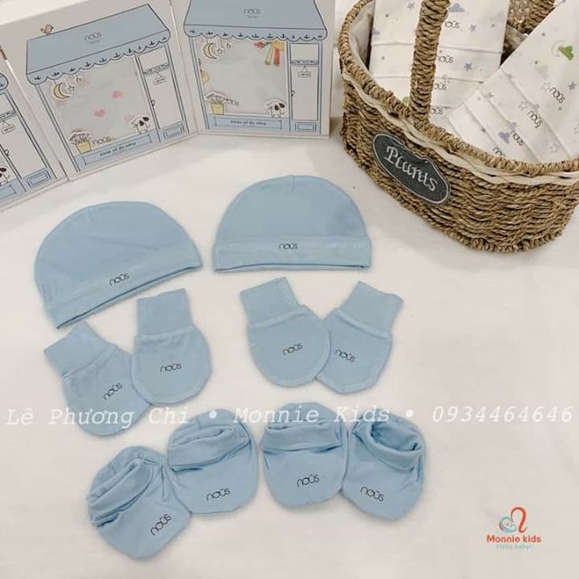 Set 2 mũ bao tay chân cho bé Nous, bao tay chân co giãn dễ thương - Monnie Kids