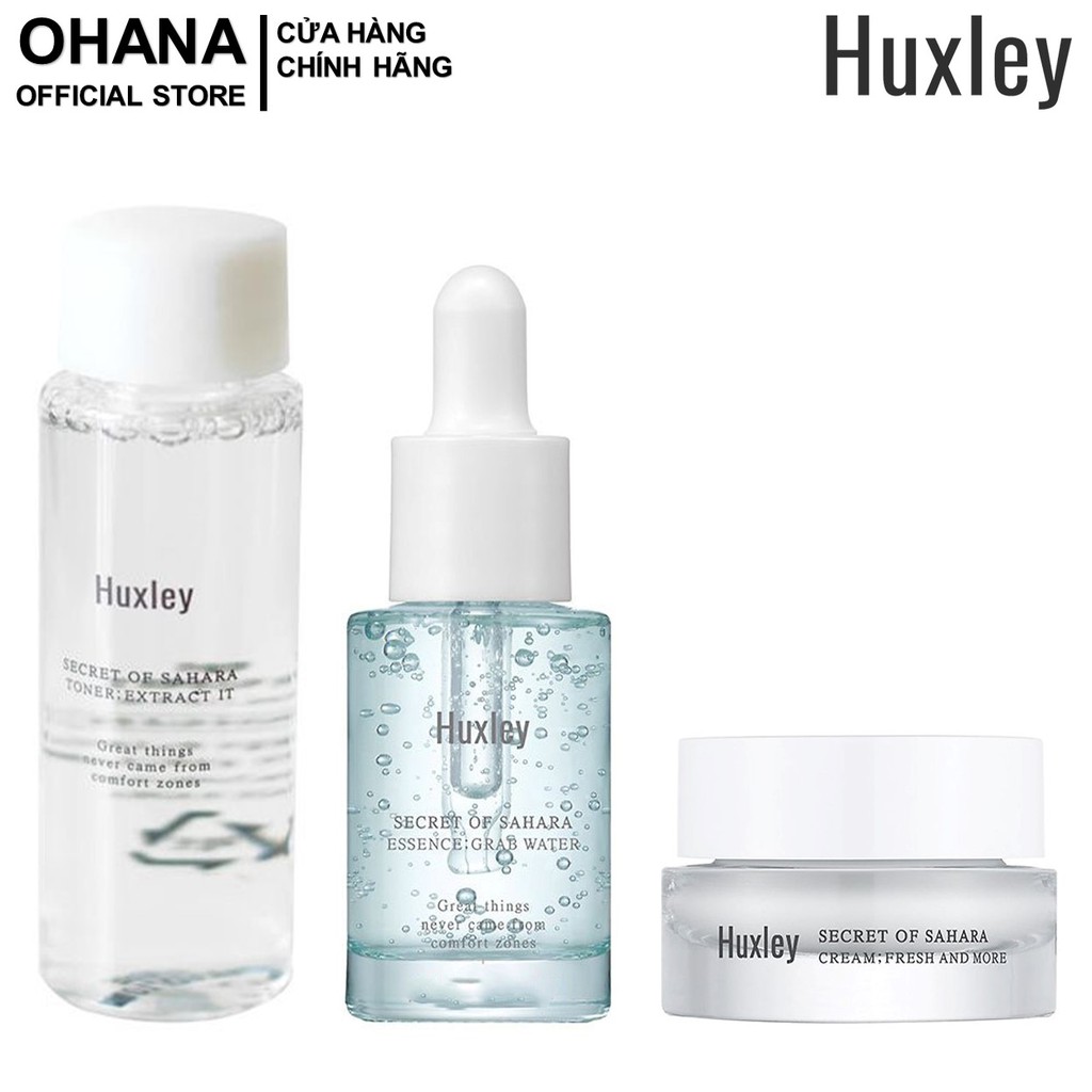 Bộ 3 Sản Phẩm Dưỡng Ẩm, Làm Sáng Da Huxley Mini (Toner - Serum Grab Water - Fresh and More Cream)