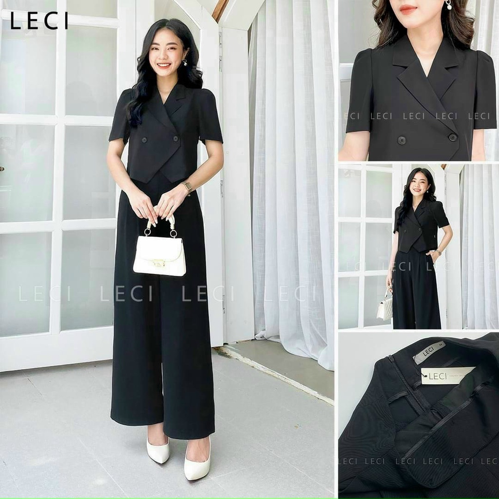 Sét Bộ Thời Trang Nữ Chất Tuyết Mưa Áo Vest Tay Ngắn Mix Quần Ống Rộng Cao Cấp