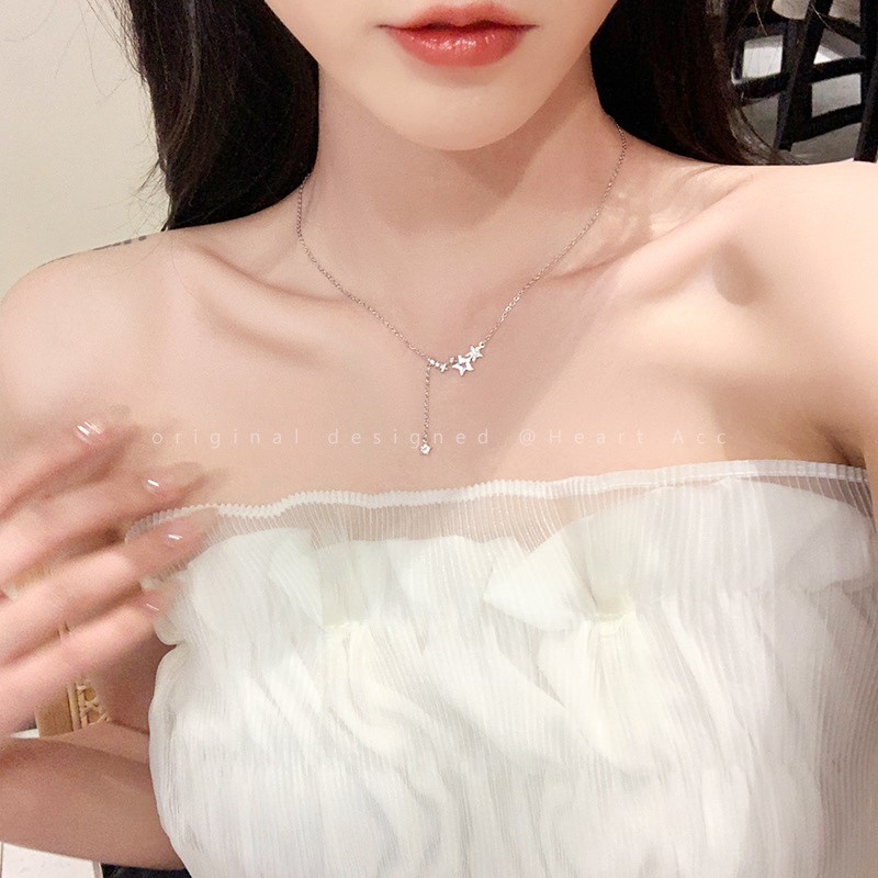 MANYUE Vòng cổ bạc S925 mặt hình ngôi sao đính đá toàn diện thời trang thu đông cho nữ
