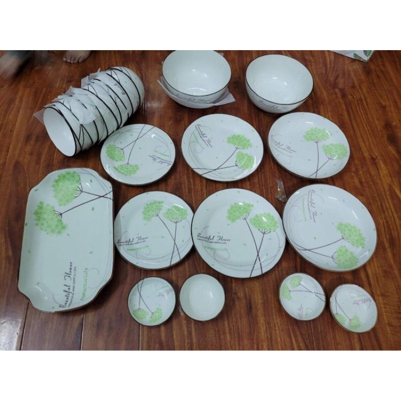 Bát đĩa xanh lá siêu đẹp Hàng bát tràng cao cấp  bộ bát tràng cao cấp