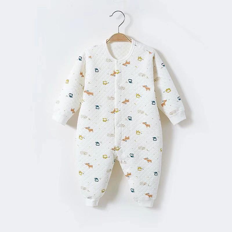 Bộ đồ ngủ áo liền quần bằng cotton giữ nhiệt dành cho bé sơ sinh nam nữ
