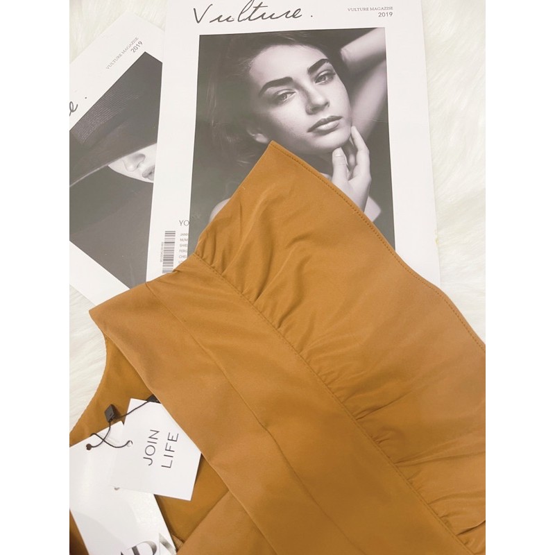 [Mã SKAMA06 giảm 8% tối đa 50K đơn 250K] VNU324 - VÁY NÂU XOÈ CỔ VUÔNG TAY CÁNH TIÊN | BigBuy360 - bigbuy360.vn