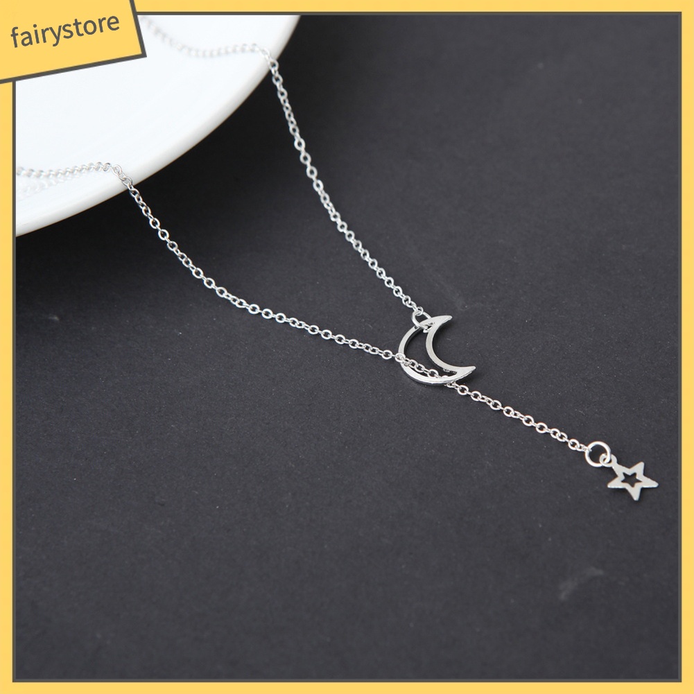 Dây chuyền mặt trăng và ngôi sao năm cánh đơn giản thanh lịch