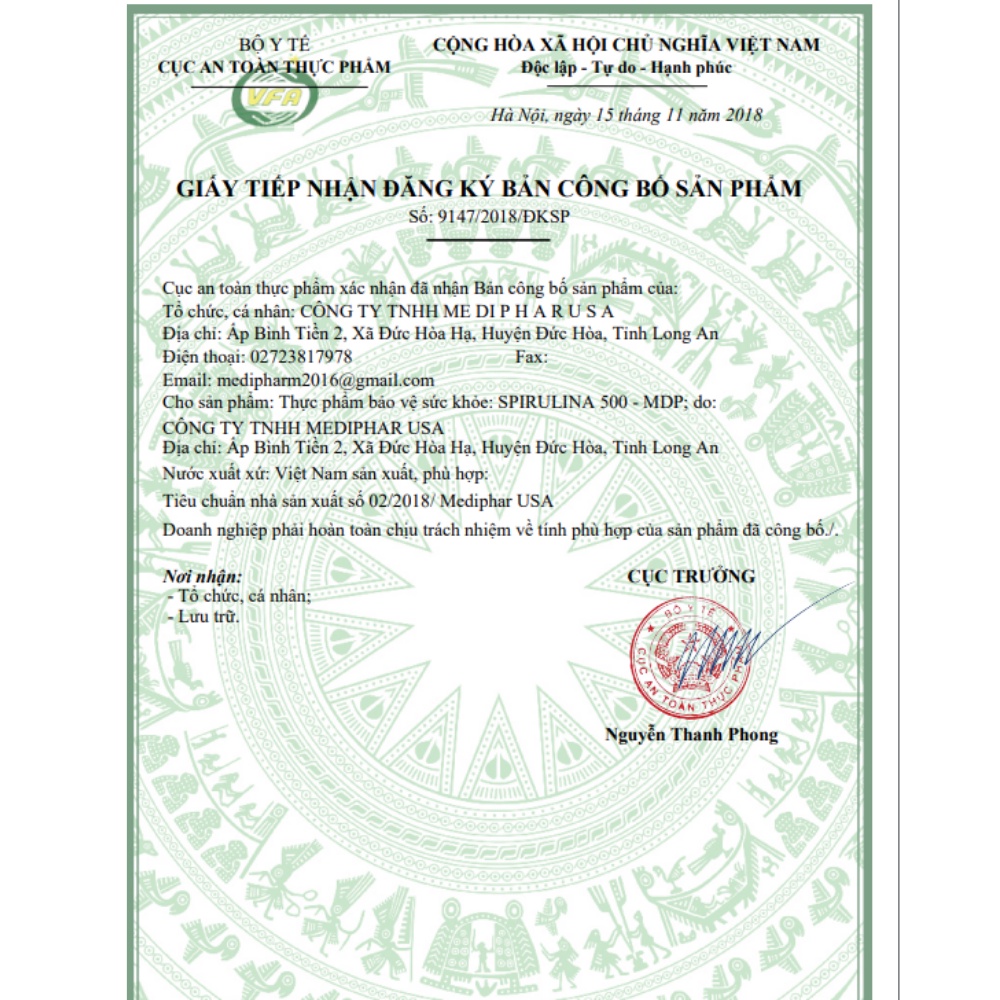 Tảo xoắn Spirulina 500 MDP – Hỗ trợ thanh lọc, đẹp da, tăng cường sinh lý – Lọ 200 viên