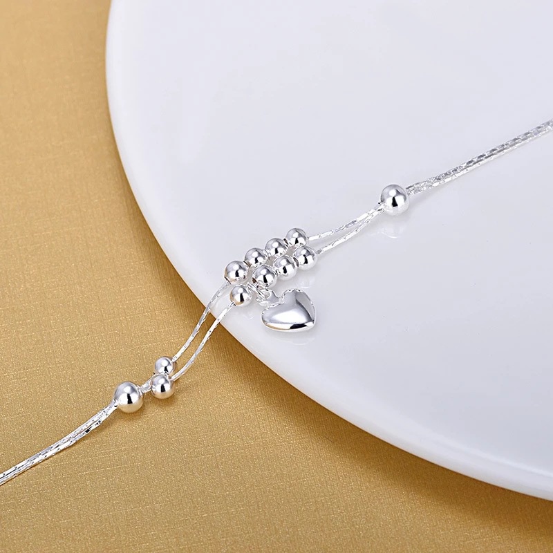 Lắc chân YeYi bạc hình trái tim/ hoa đào mini xinh xắn cho nữ
