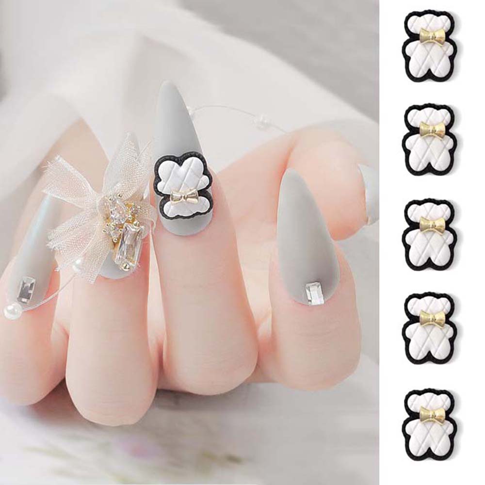 [Hàng mới về] Phụ kiện trang trí móng tay hình gấu cà vạt nơ 3d đáng yêu diy