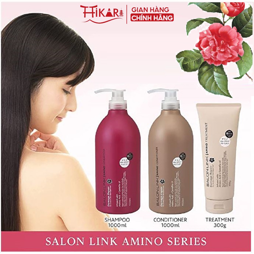 Dầu gội dưỡng tóc Kumano Salon Link Amino Shampoo Damage & Repair hương hoa trà 1000ml (màu đỏ)