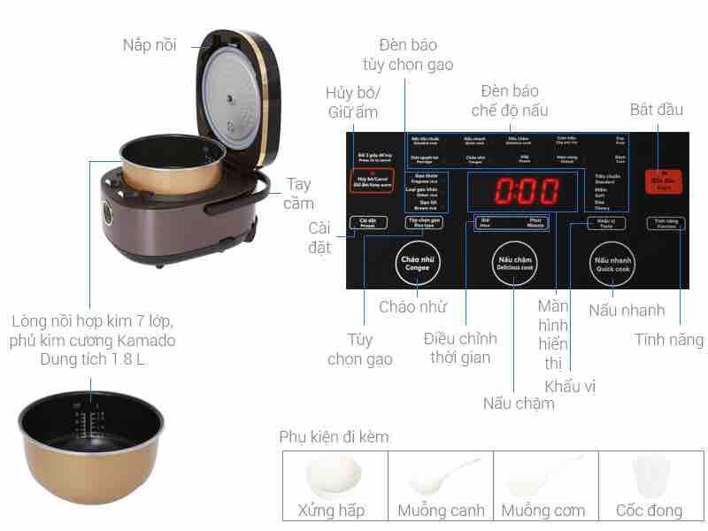 Nồi cơm điện cao tần Kangaroo 1.8 lít KG599N- Mới Chính Hãng 100% Van thoát hơi thông minh giữ lại vitamin, Hẹn giờ nấu | BigBuy360 - bigbuy360.vn