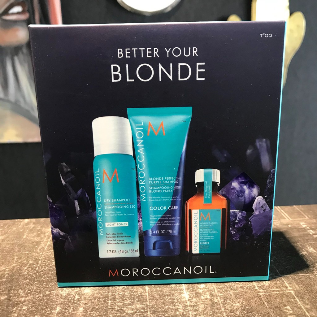 Chính hãng  Bộ sản phẩm chăm sóc tóc Blonde Perfecting Purple Travel Kit Moroccanoil