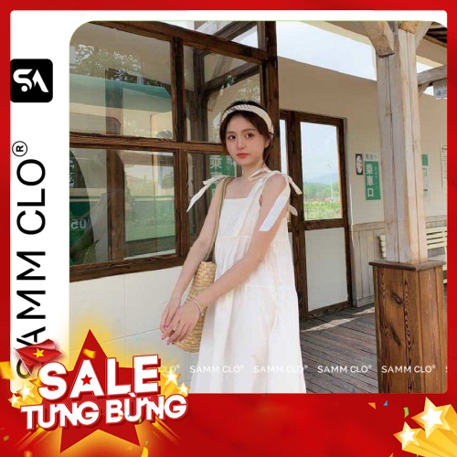 Đầm Nữ 2 Dây Bản To Buộc Nơ 3 Tầng, Váy Nữ Babydoll Trơn Dáng Dài 2 Màu SAMM Q022