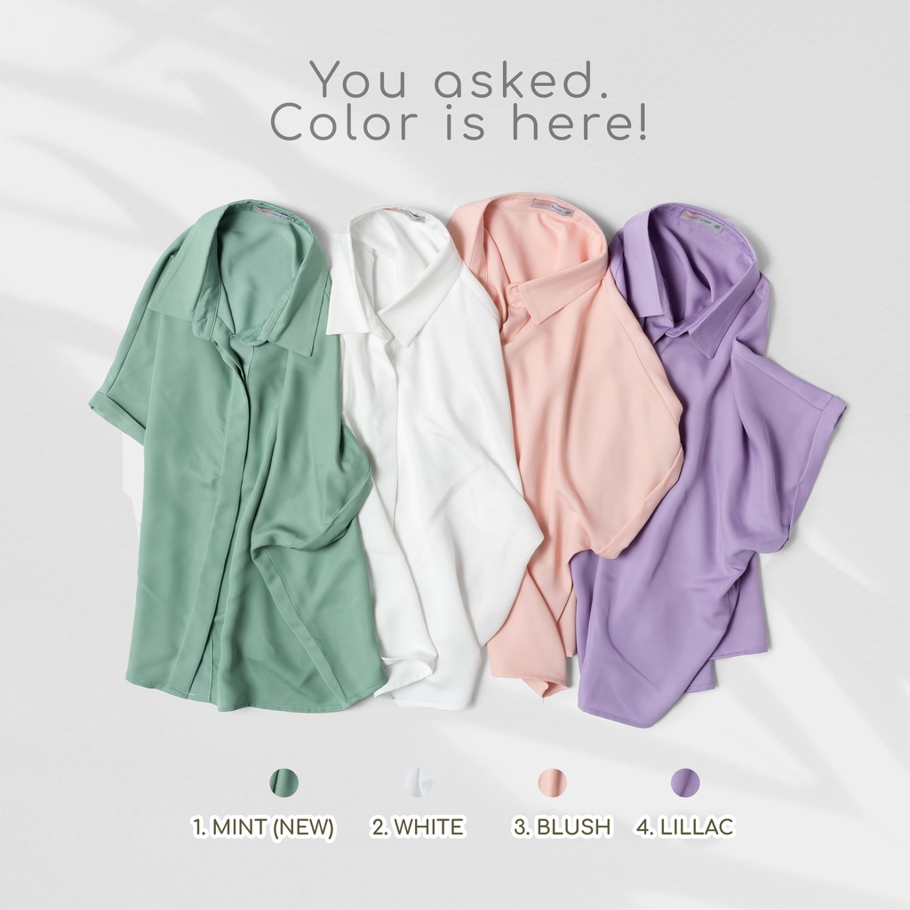 Áo sơ mi nữ tay liền lụa ý THEKAT.SHOP chất liệu ít nhăn, thoáng mát