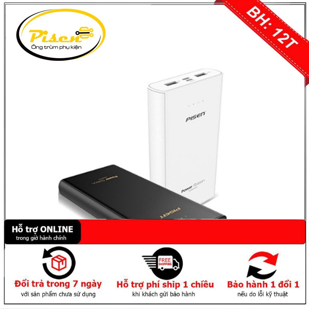 { Free ship } Sạc dự phòng Pisen Power Station 20000mAh (1x Micro USB, 1x Type-C, 2 x USB Smart ) - Hàng chính hãng