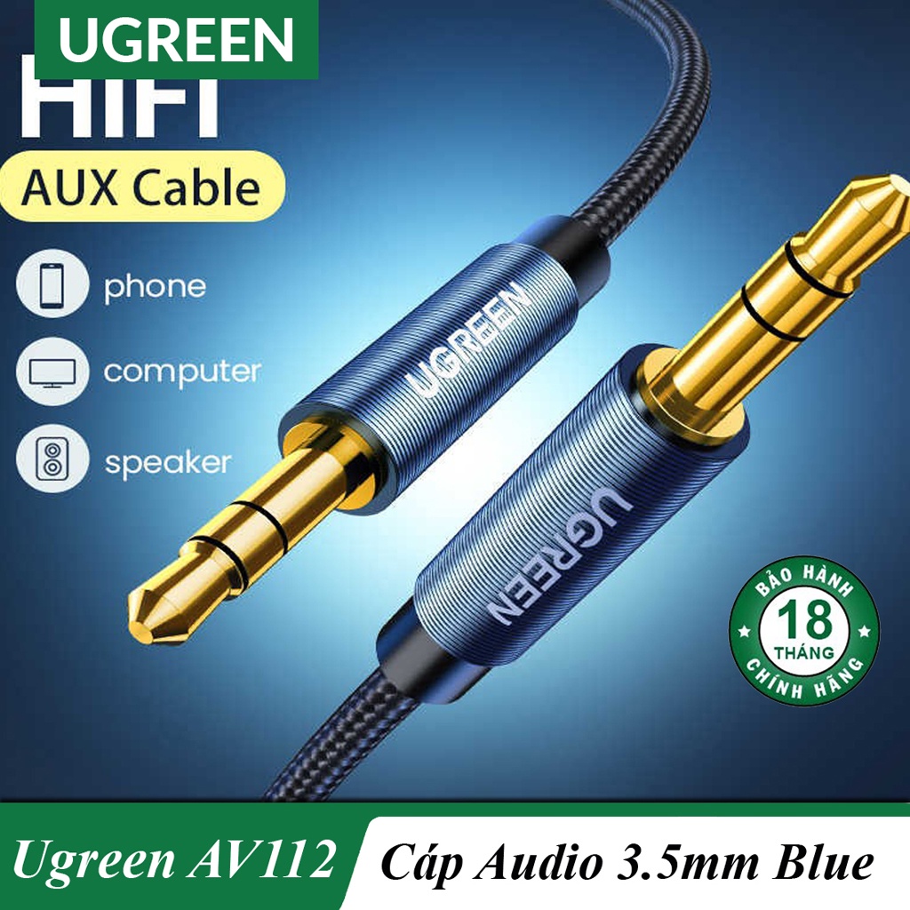 Cáp Audio 3.5mm Blue Siêu Mỏng Cao Cấp UGREEN AV112 Chính hãng