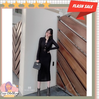 Đầm body len xoắn đai thắt eo V48