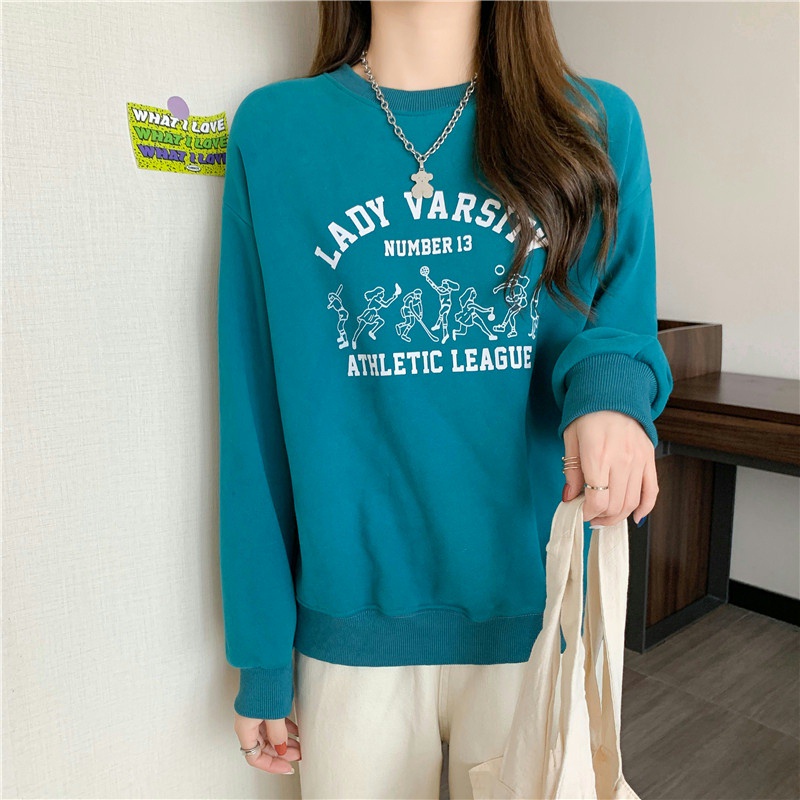 SUXI Áo Sweater Mỏng Cổ Tròn Tay Dài Dáng Rộng In Chữ Thời Trang Cho Nữ