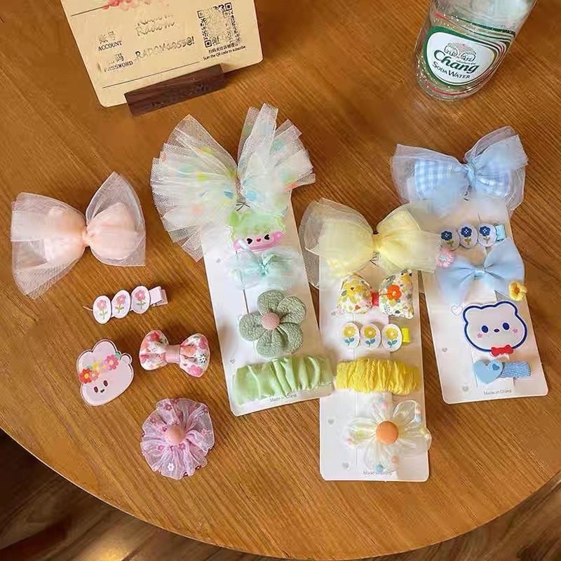 Kẹp Tóc Nơ Viền Vải Lưới Dễ Thương Cho Bé Gái