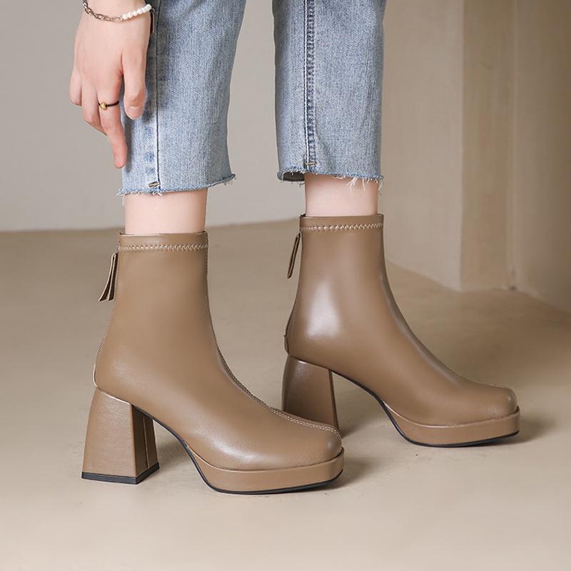 Giày boot Martin cao gót IELGY chống thấm nước có khóa kéo phía sau phong cách Hàn Quốc thời trang cho nữ