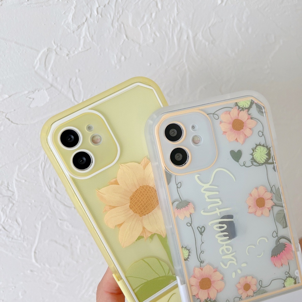 Ốp Điện Thoại Nắp Gập Trong Suốt Chống Rơi Họa Tiết Hoa Hướng Dương Cho Iphone 7 8 Plus X XR XS 11 12 13 14 Pro Max
