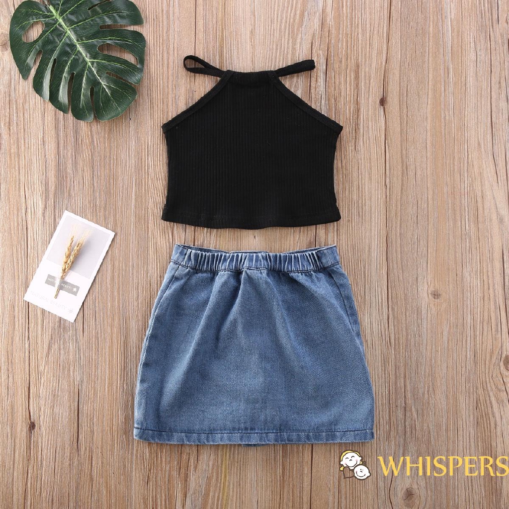 Set Áo Sát Nách+Chân Váy Jeans Cho Bé Gái Từ 1-6 Tuổi
