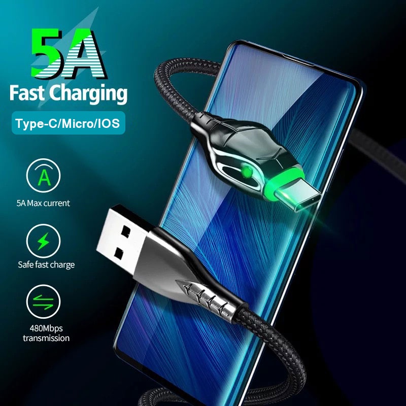 Dây Cáp Sạc Nhanh Loại C 5A Micro USB IOS Dành Cho Xiaomi Samsung