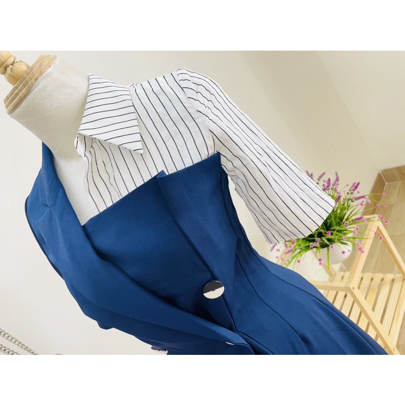 Đầm sơmi phối kẻ sọc tà váy xéo cao cấp Vero Moda