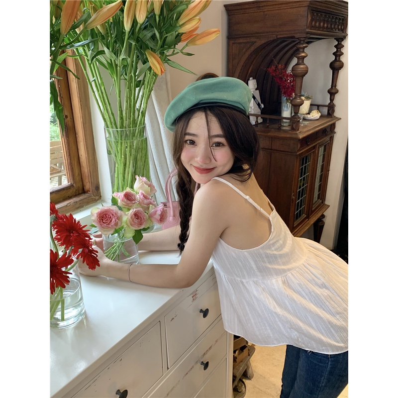 Áo Hai Dây Cổ Chữ v Vải Mỏng Dáng Rộng Thời Trang Mùa Hè Hàng Mới Dành Cho Bạn Nữ