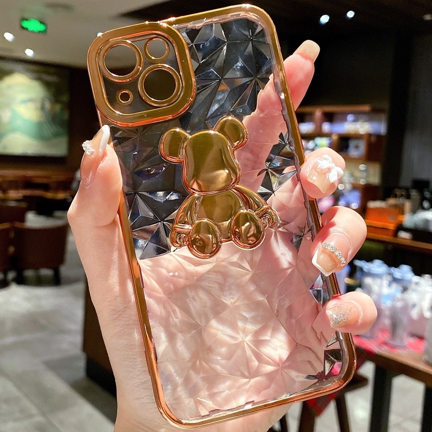 Iphone 7 plus 8 plus xr xs max 11 pro max 12 pro max 13 pro max 3d bear ice crystal clear ốp lưng