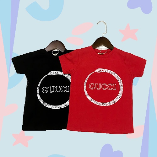 Áo thun cộc tay bé trai , Áo phông trẻ em 1- 6 tuổi họa tiết chữ GUCCI hình tròn A02